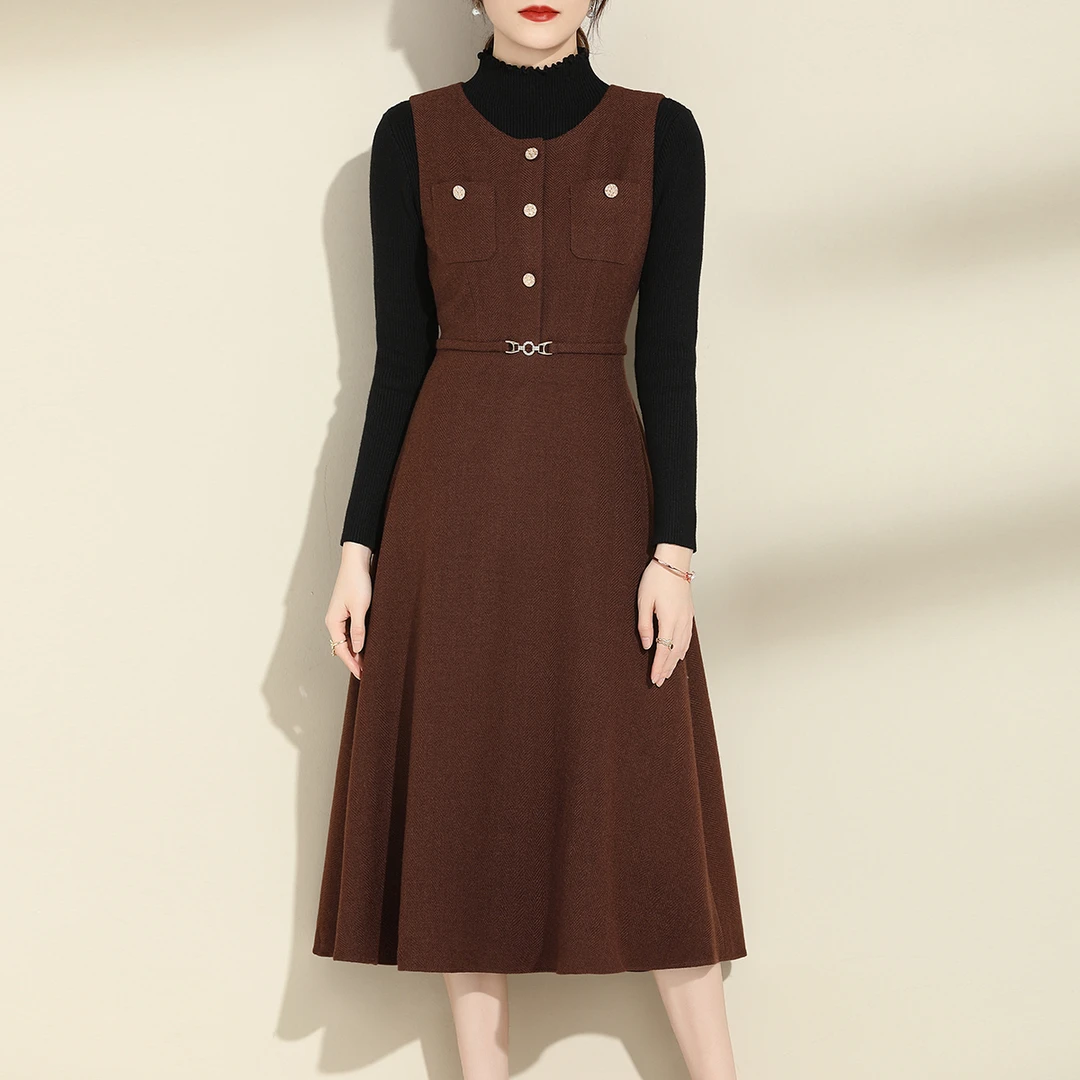 无袖背心裙打底女装复古气质通勤中腰内搭长裙连衣裙拼接常规扎染