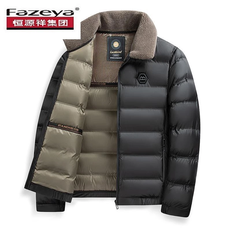 恒源祥集团彩羊中年男士翻毛领棉服外套冬季轻薄保暖棉袄爸爸冬装
