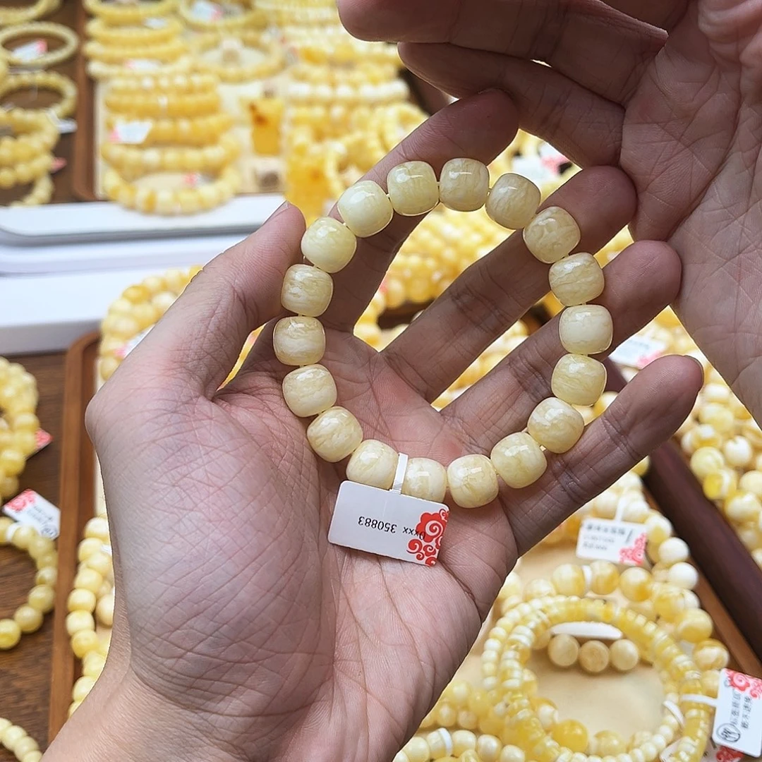 蜜蜡未镶嵌手链同料乌白千层虎皮12mm