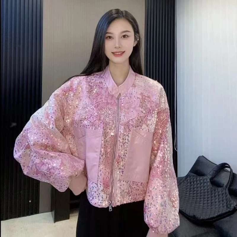 【欣欣严选】心动轨迹皮衣法式夹克长袖印花春季上衣气质西装领