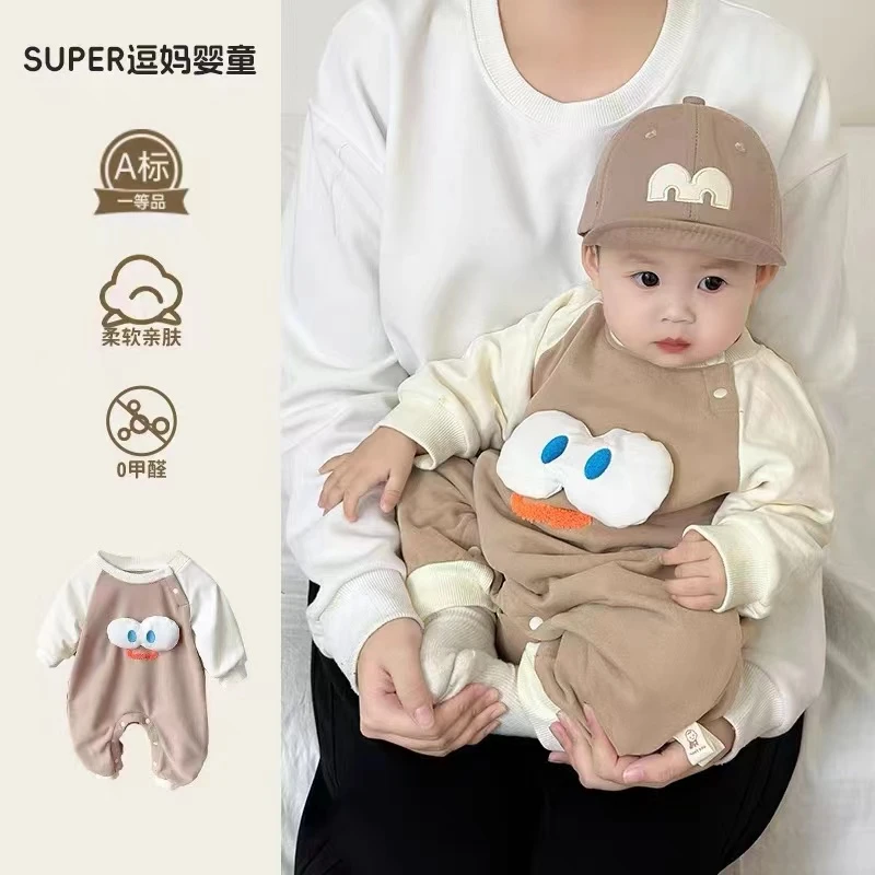 连体衣婴儿春秋款满月宝宝衣服春装韩版洋气婴幼儿翻领爬服外出服