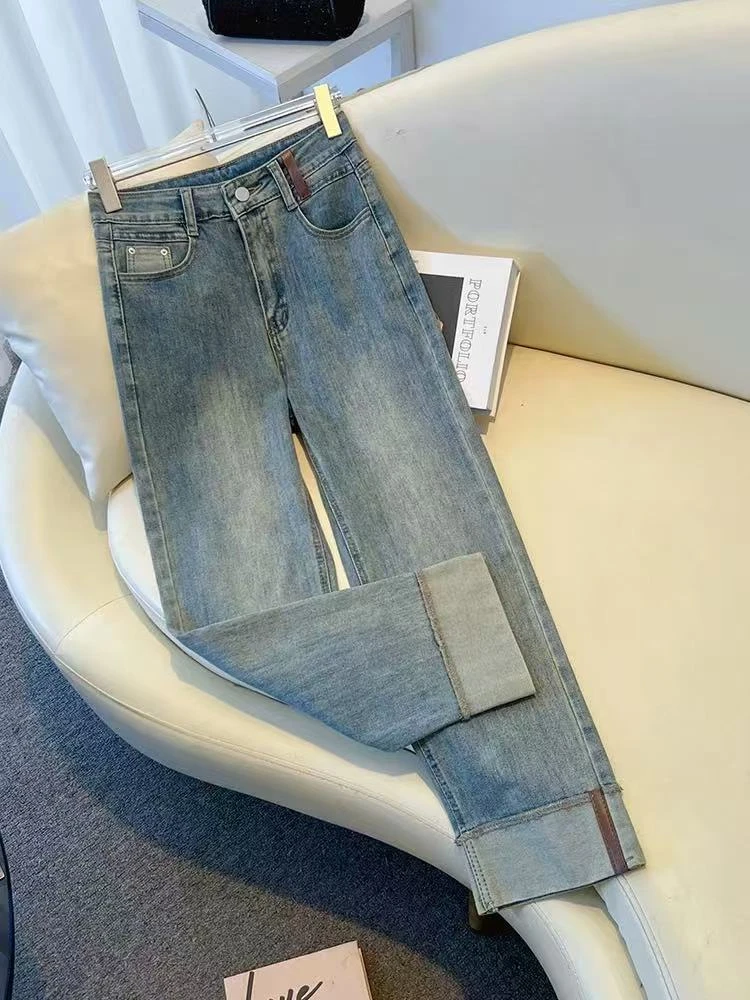 5063#设计感韩版时尚百搭牛仔裤【裤长88】B5-1