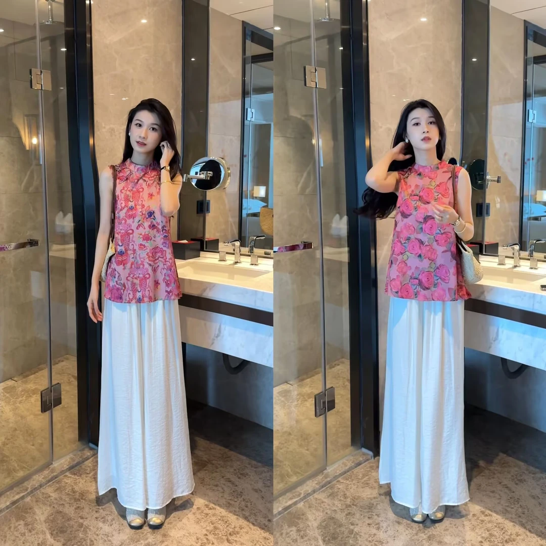 新中式法式山本风休闲风时尚套装时尚印花复古气质