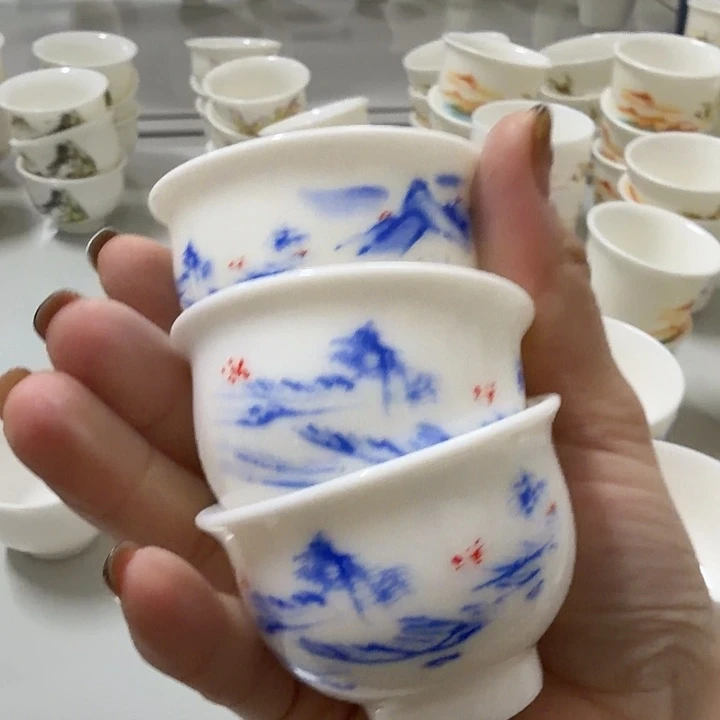 孤品高端羊脂玉茶杯系列三个一组反口杯45cc