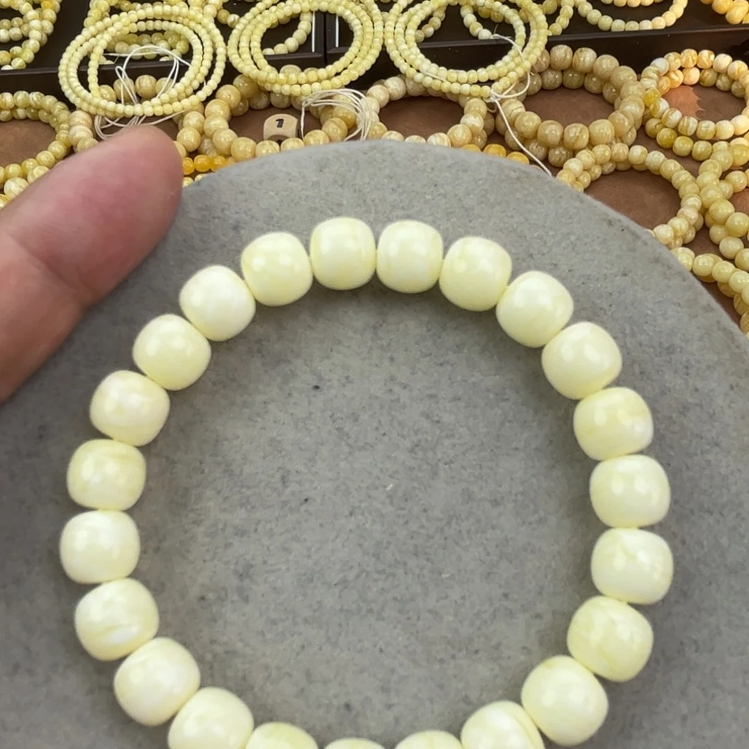 蜜蜡未镶嵌手串俄料同料瓷白金纹虎皮10*9腕口18+