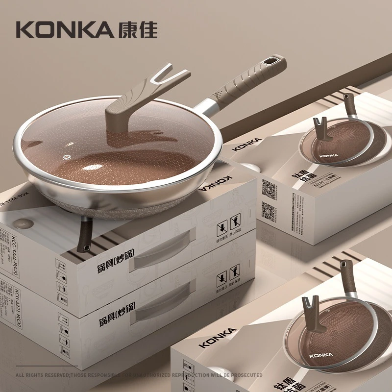 三层钢316不锈钢炒锅钛锅厨房家用不粘锅通用平底锅礼品锅具