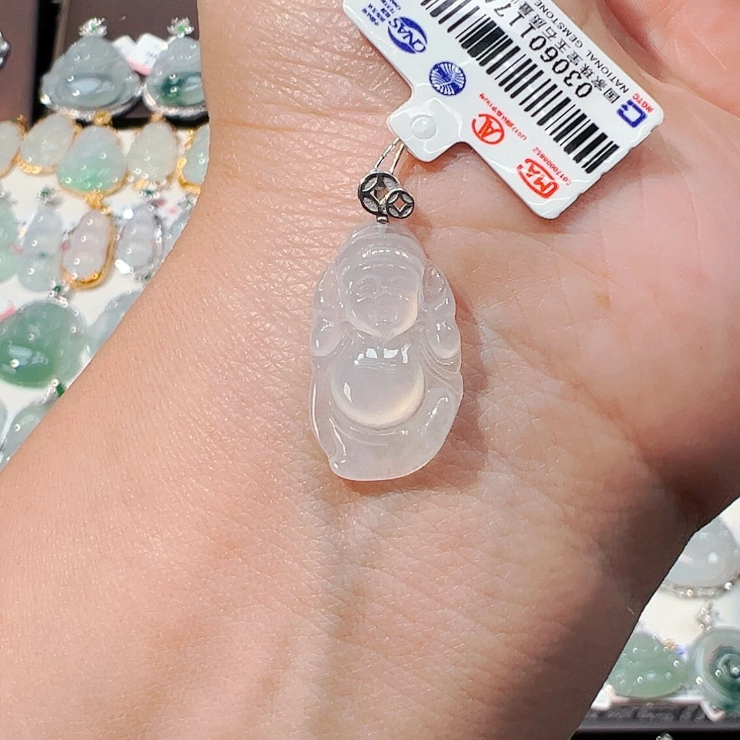 翡翠18K金镶嵌吊坠(不含链)财神爷