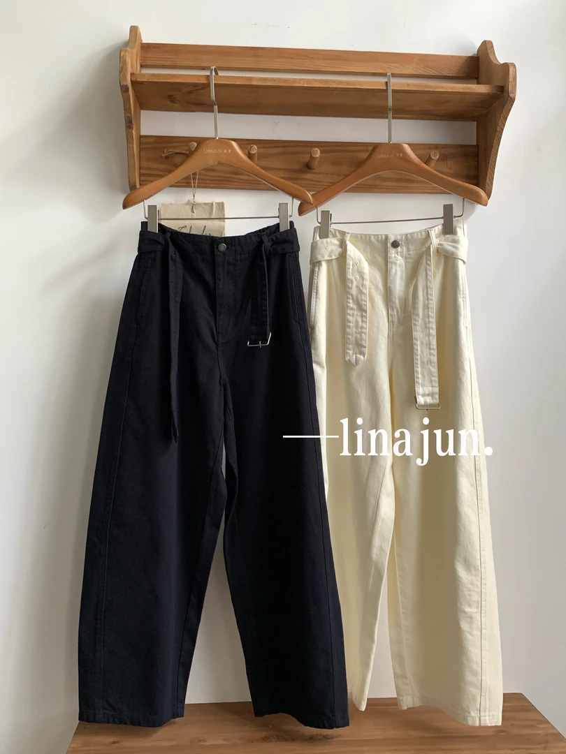 9.18秋冬季新款韩系休闲宽松腰带可调节百搭两色阔腿裤