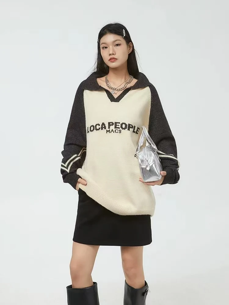 A28-4两色“拼色字母“长袖毛衣（4812）