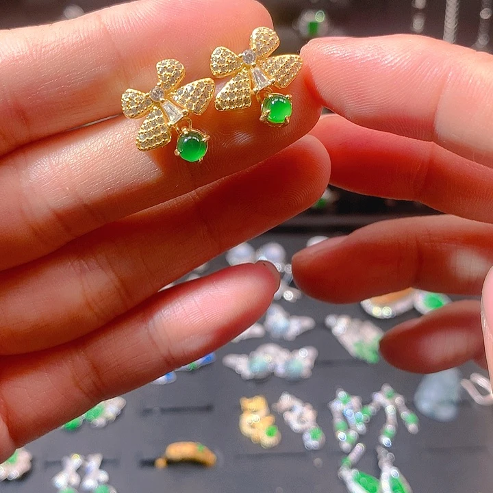 翡翠戒指银S925镶嵌耳