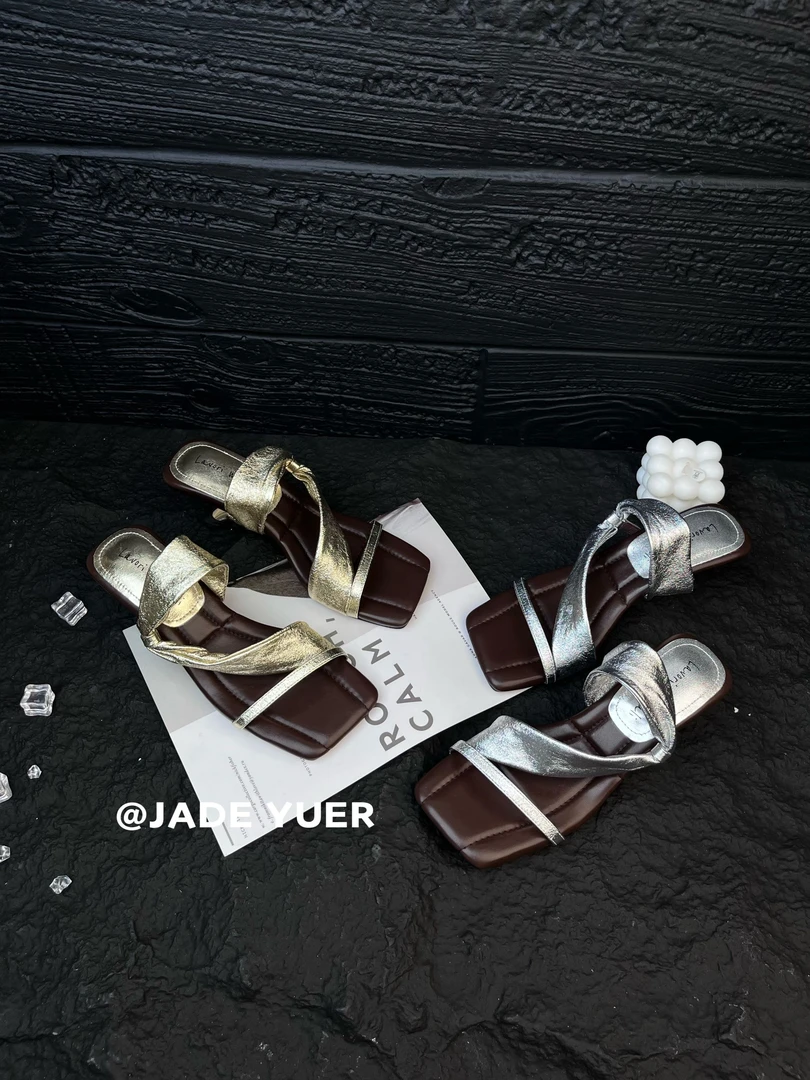 2025夏季新款时尚百搭小众设计感凉鞋方头露趾高跟凉拖鞋4449