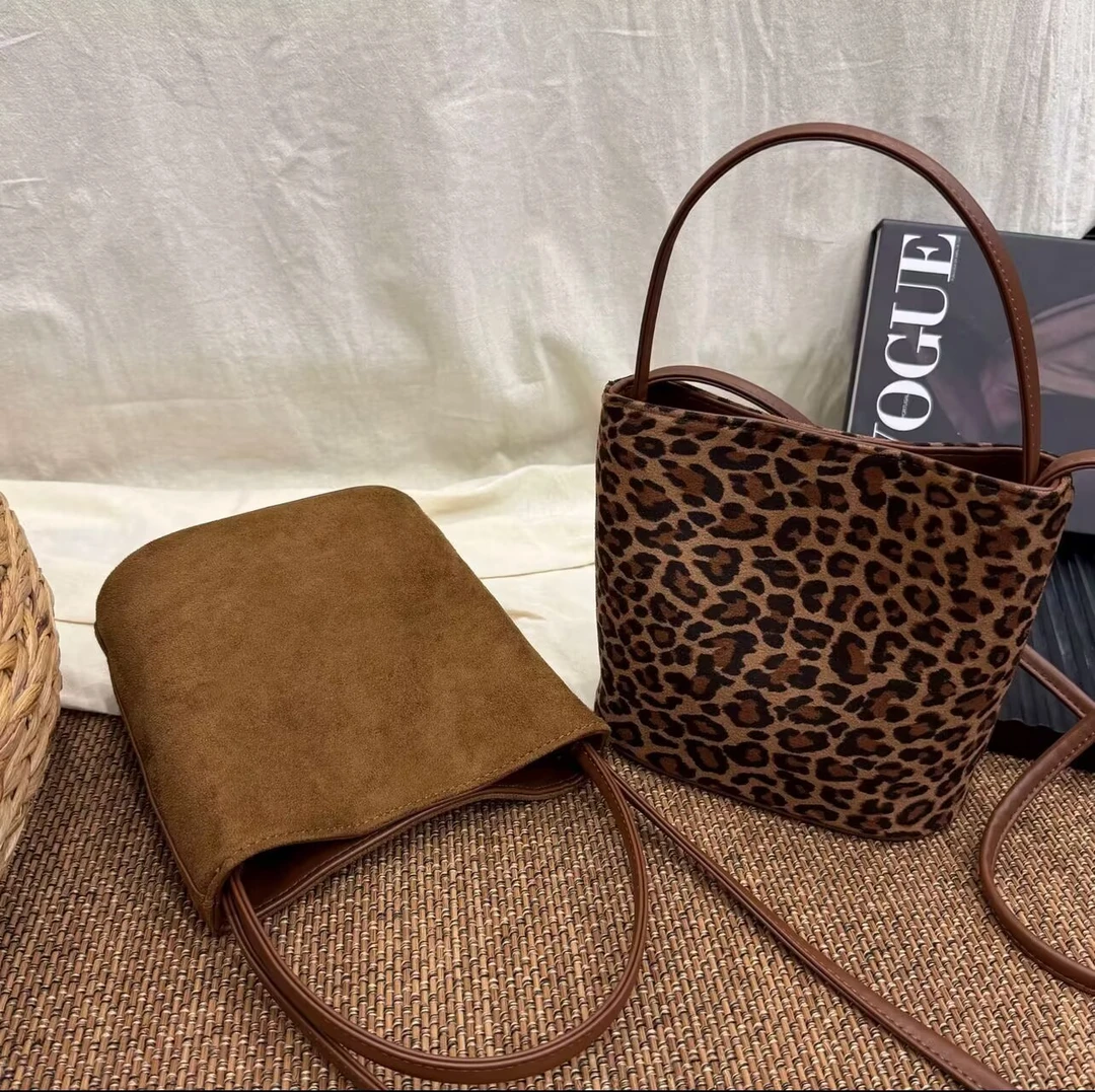 【升级版内里带隔层】时尚豹纹水桶包女包2025新款百搭单肩包斜挎包