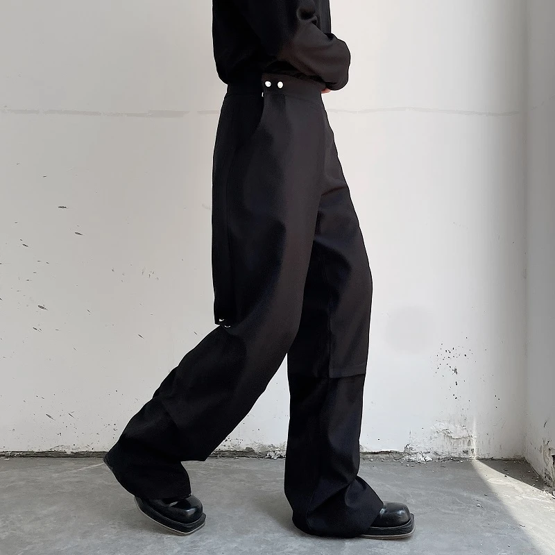 春秋新款高级感阔腿西裤男小众铆钉设计复古休闲直筒拖地长裤潮牌