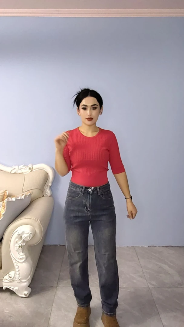 T恤针织螺纹休闲夏季修身五分袖女士圆领显瘦短款纯色韩版