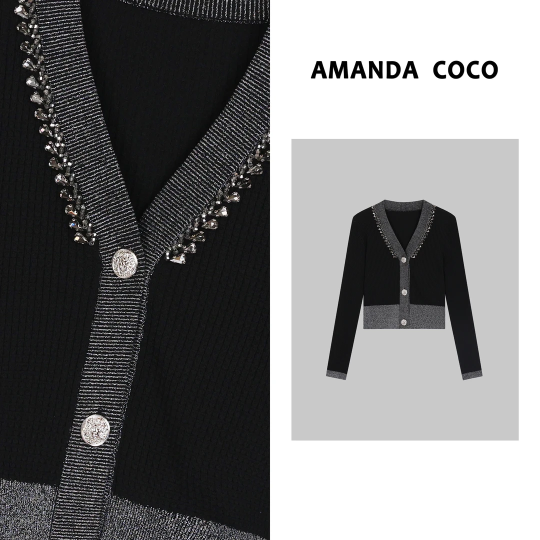 KEY #法式优雅~高定串钻气质显瘦针织上衣