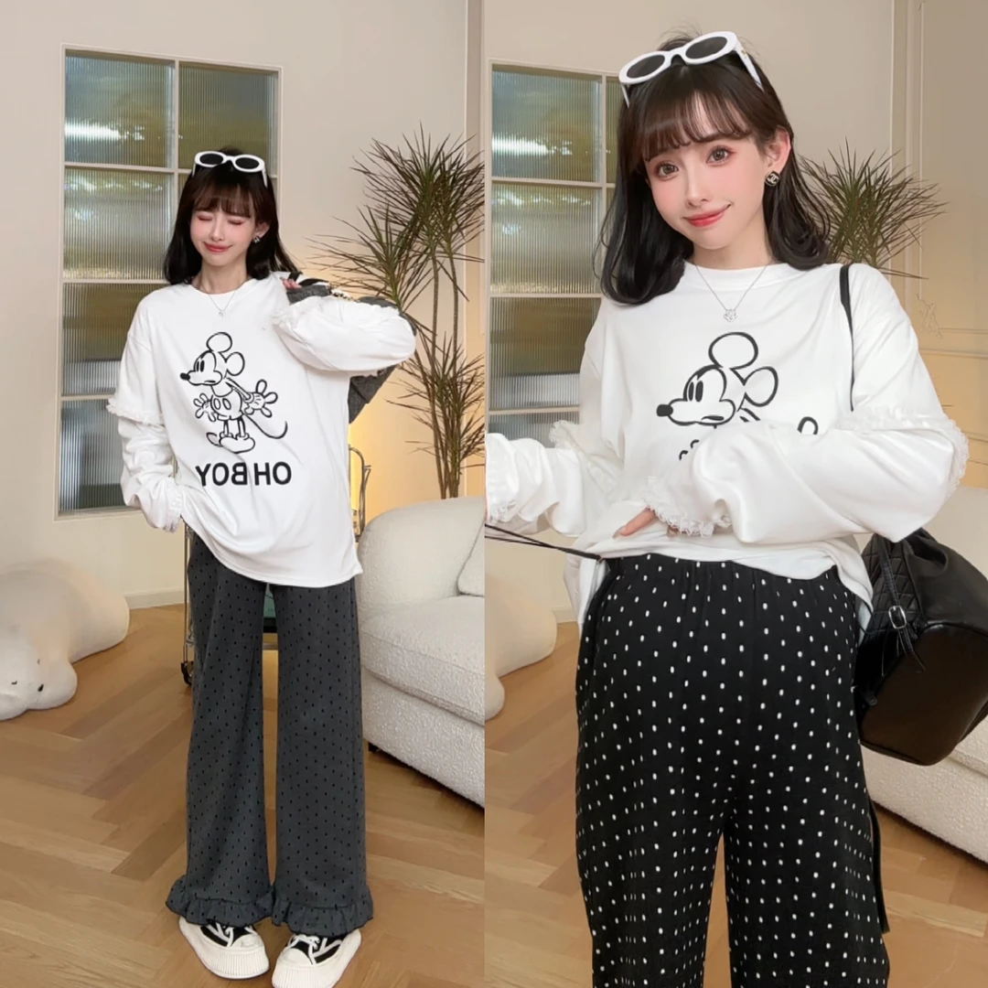 maodan/猫单【米奇点点】孕妇装2025新款春装中长款长袖T恤百搭