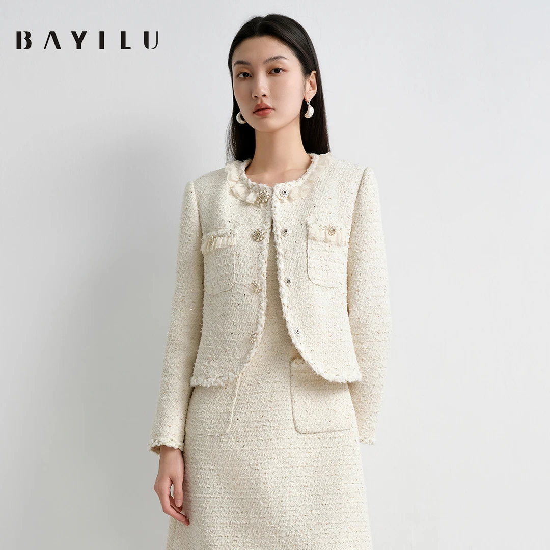 【丽姐】芭依璐春季小香风外套女粗花呢91W5008(颜色不同面料)