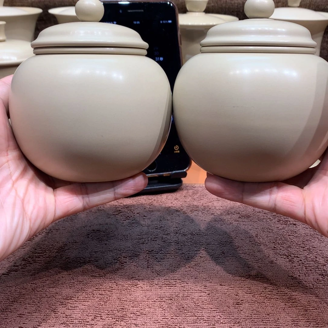 泥塑l*l放漏茶叶罐一对微瑕