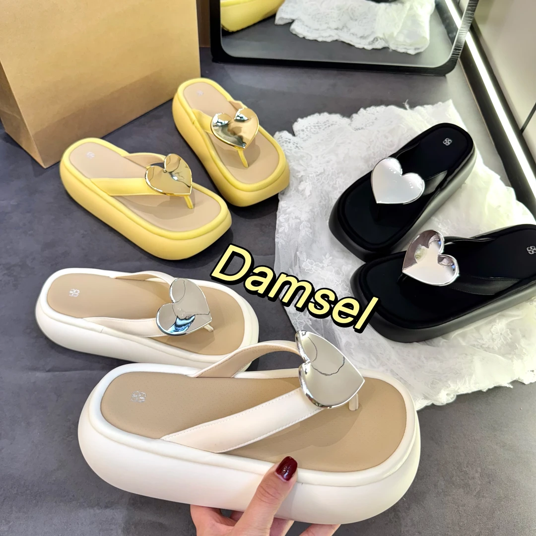 Zn-2025夏季新款爱心夹脚拖时尚休闲小众松糕厚底人字拖鞋女