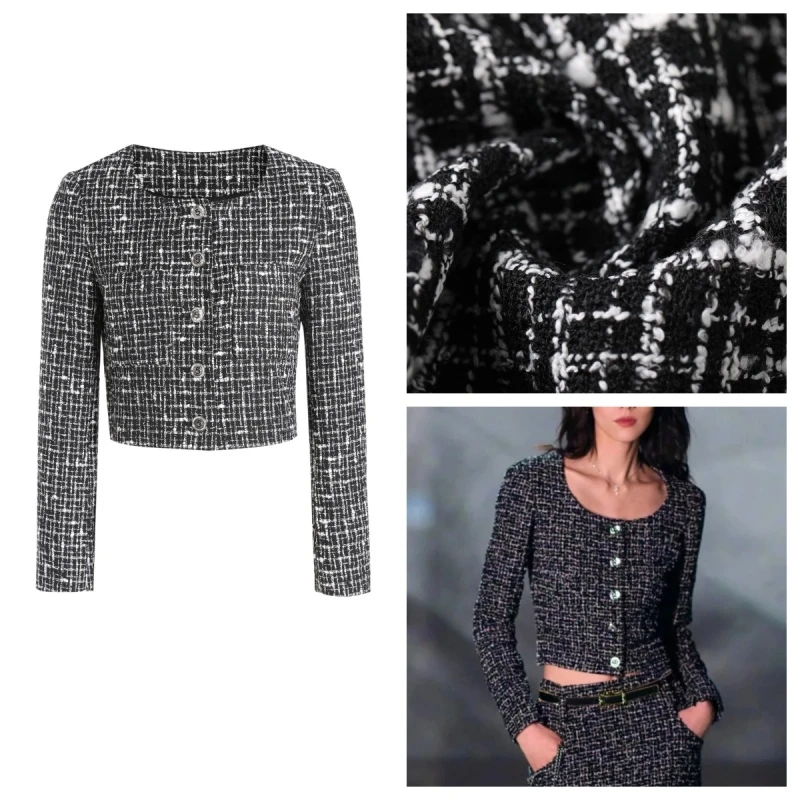【李李推荐】2024早秋上新千鸟格亮片有圆领百搭外套2100