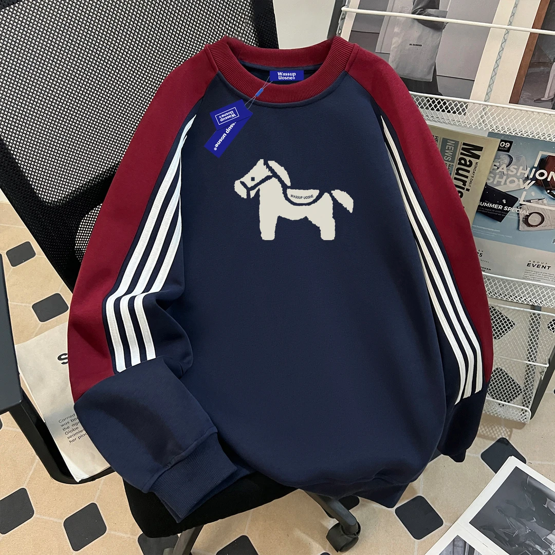 WASSUP UOSNE2026马年新款冬季潮牌男生加绒卫衣宽松挺阔长袖上衣