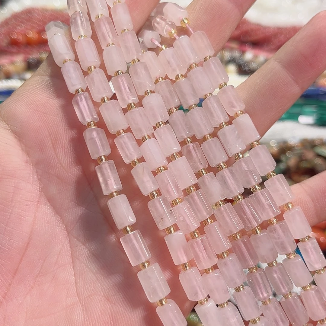 玛瑙/玉髓未镶嵌珠宝半成品粉水晶六棱一条6x9mm