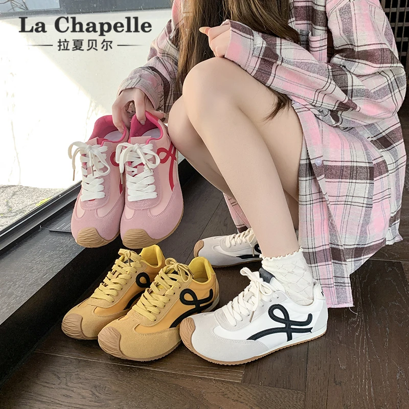 拉夏贝尔轻奢鞋子女鞋休闲小白鞋秋季新款小众百搭透气运动德训鞋