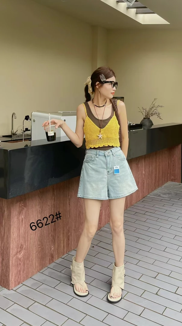 6622夏季A字舒适薄款大码高腰弹力宽松显瘦牛仔短裤女版夏