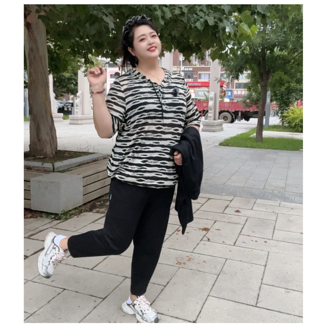 森焱大码秋季新款时尚百搭2504显瘦松紧高腰哈伦卫裤