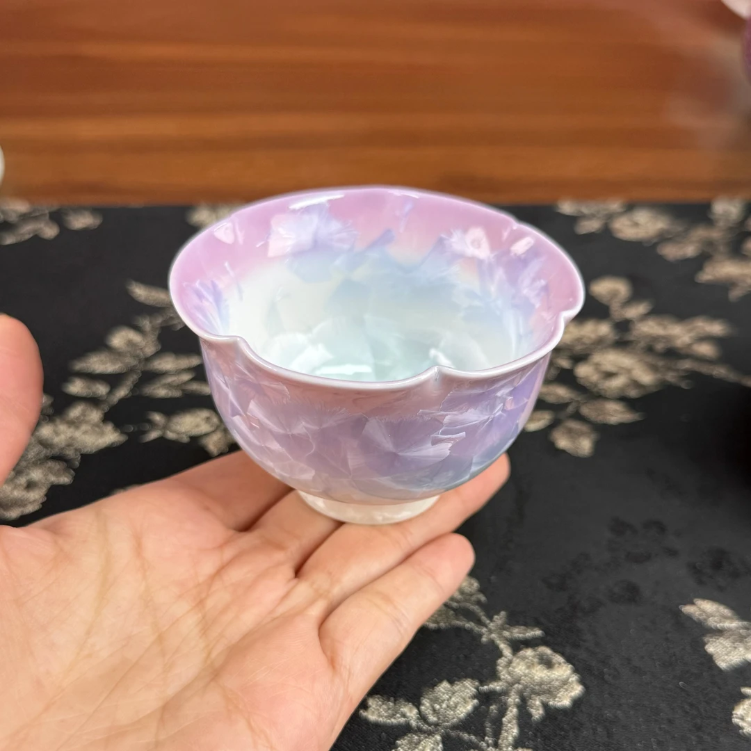 窑变结晶釉高档茶杯陶瓷茶具主人杯品茗杯冰花花口杯家用功夫茶具