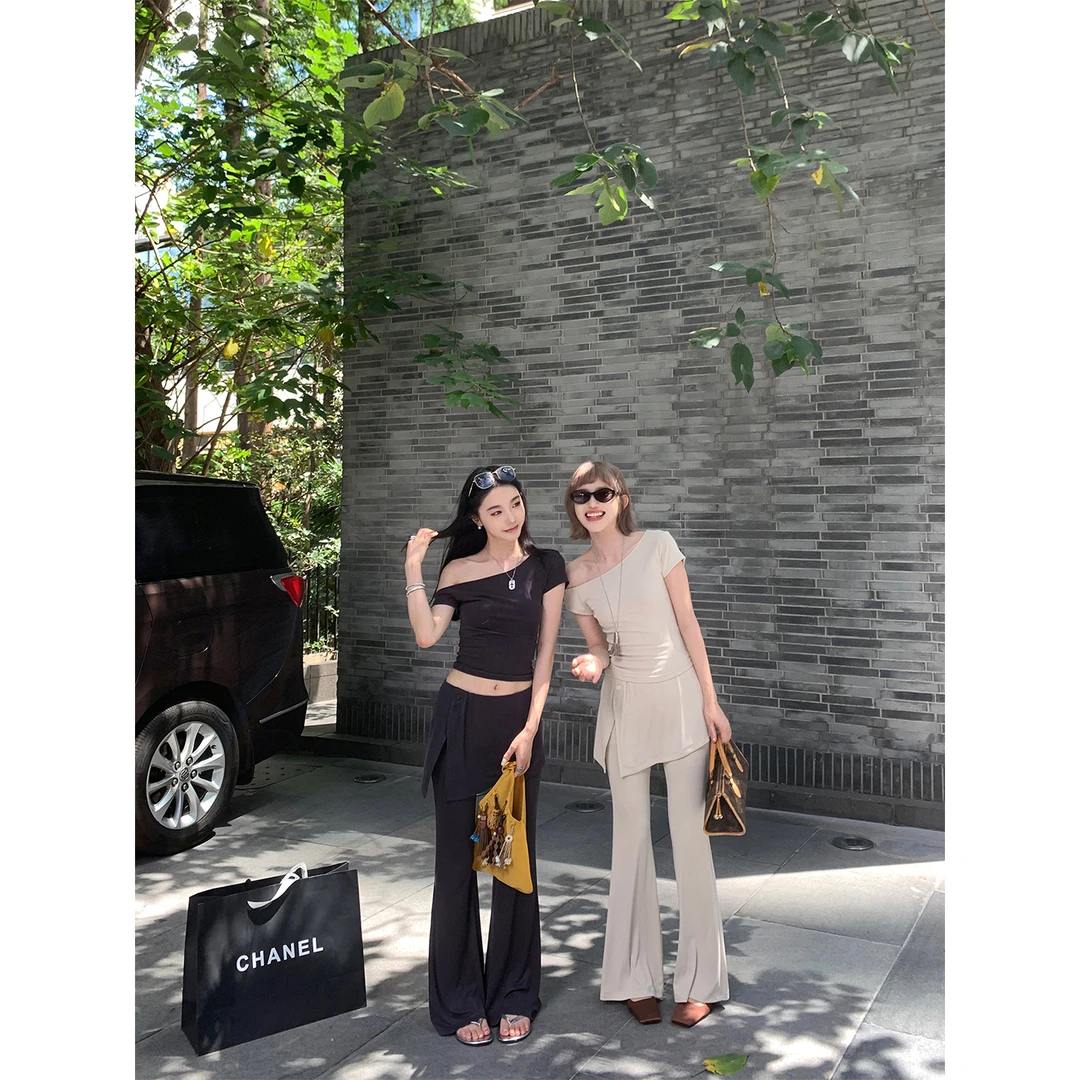 区区欧阳微喇休闲裤女夏季垂感屁帘针织长裤修身弹力显瘦拖地裤子