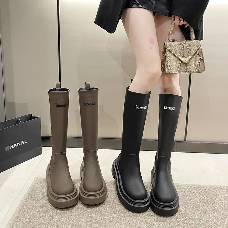 长筒靴女骑士靴2024年新款秋冬小个子长靴复古厚底烟筒靴高筒靴子