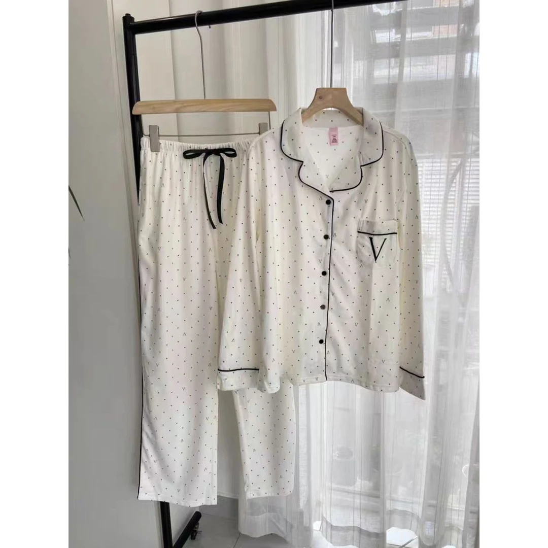 【V家-白色波点】新上秋冬高级设计保暖宽松家居服睡衣套装