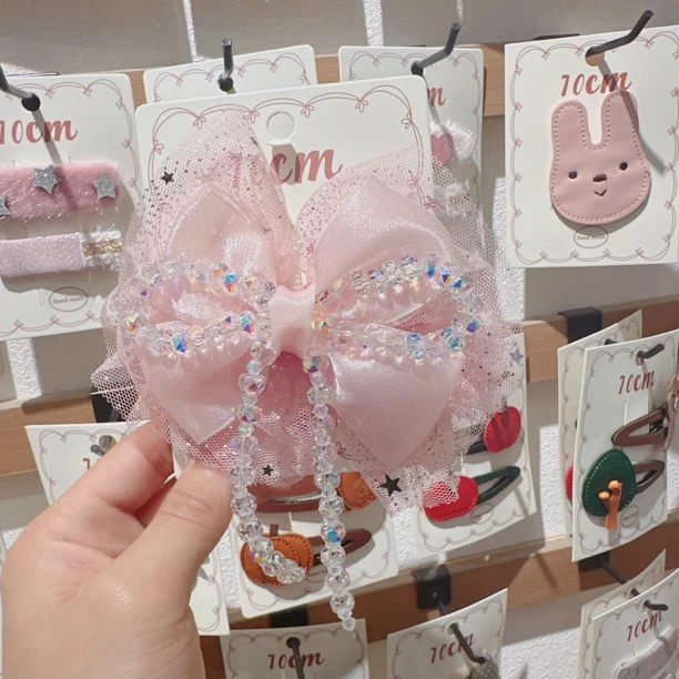 A174-mg粉色蝴蝶结串珠压夹【满15包邮发货】可爱仙女儿童发饰