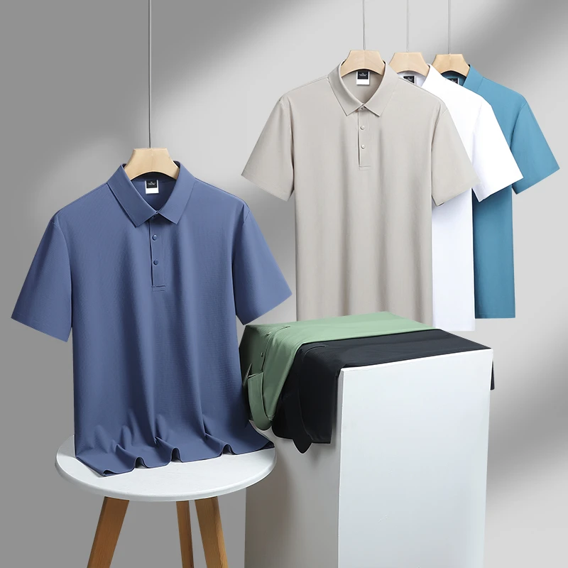 (冰丝)男士冰丝无痕POLO衫短袖T恤翻领青年中年夏季衣服高弹速干