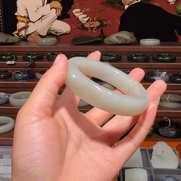 和田玉（白玉）未镶嵌手镯碧白玉点墨青花手镯