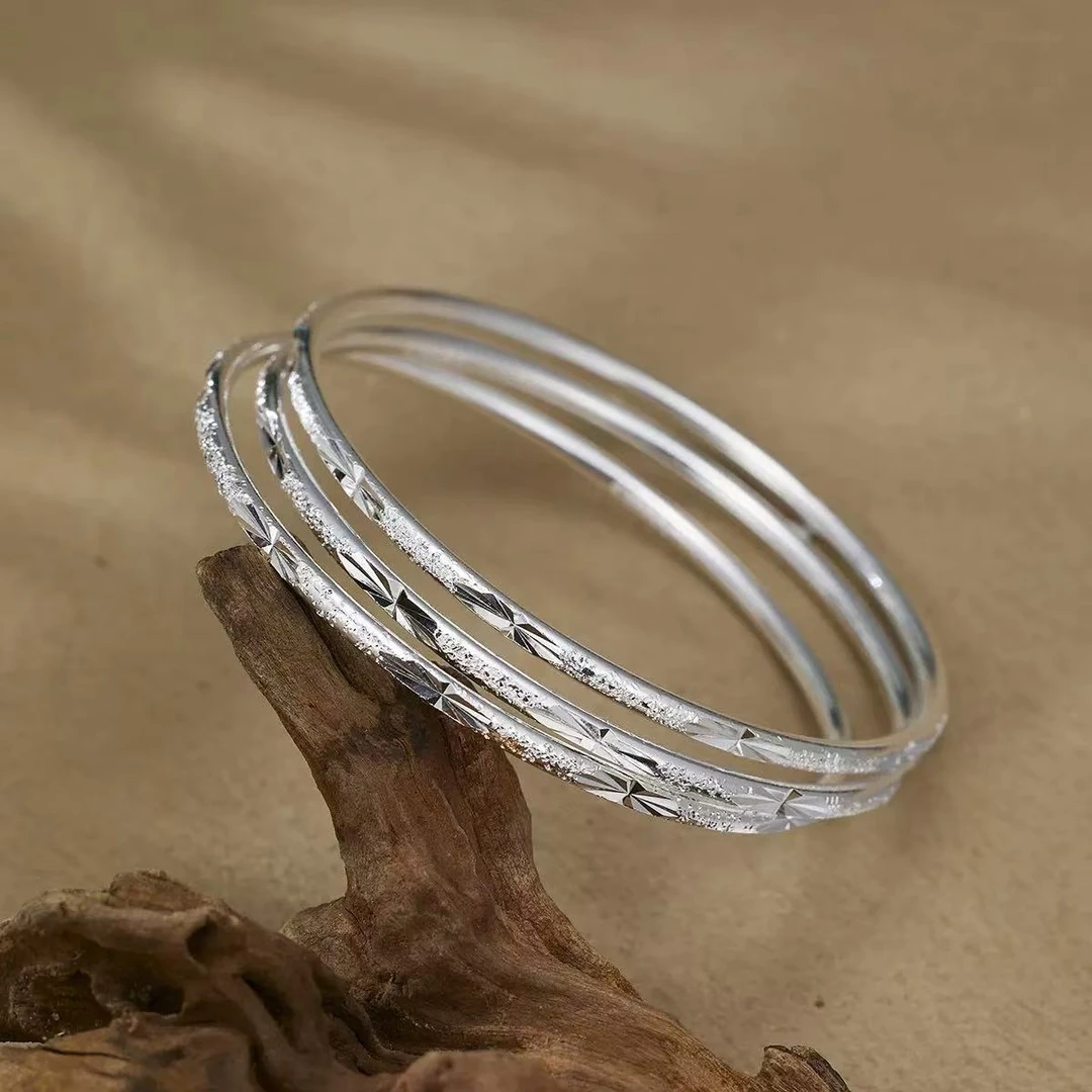 足银手镯 CL016 满天星三生三世实心闭口