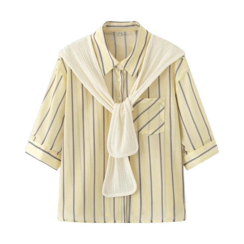 0201诗2025春夏新款条纹外套休闲学院风披肩甜美可爱风格衣服衬衫