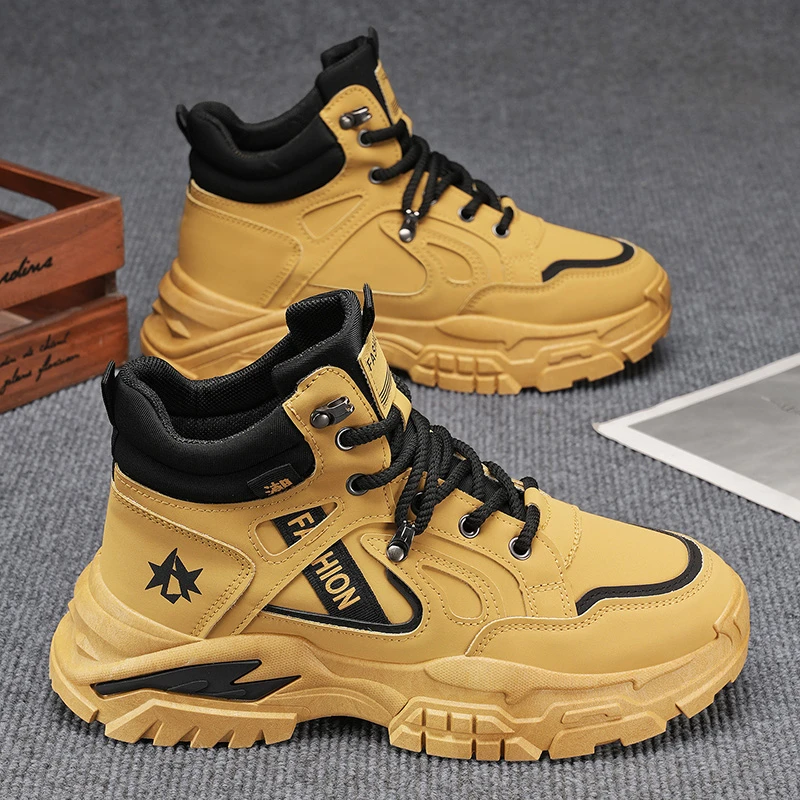 劳保男鞋秋冬季上班工作防水防滑厚底增高户外运动休闲登山马丁靴