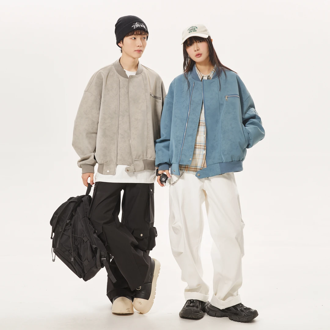 扎染皮衣外套男秋季新款美式复古上衣男生穿搭潮牌宽松设计感夹克