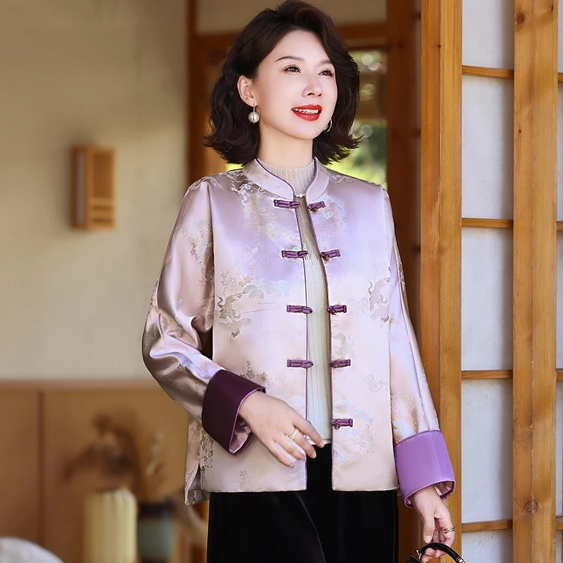 罗蒙中年妈妈春装新中式国风外套新款洋气中老年女春秋夹克上衣服