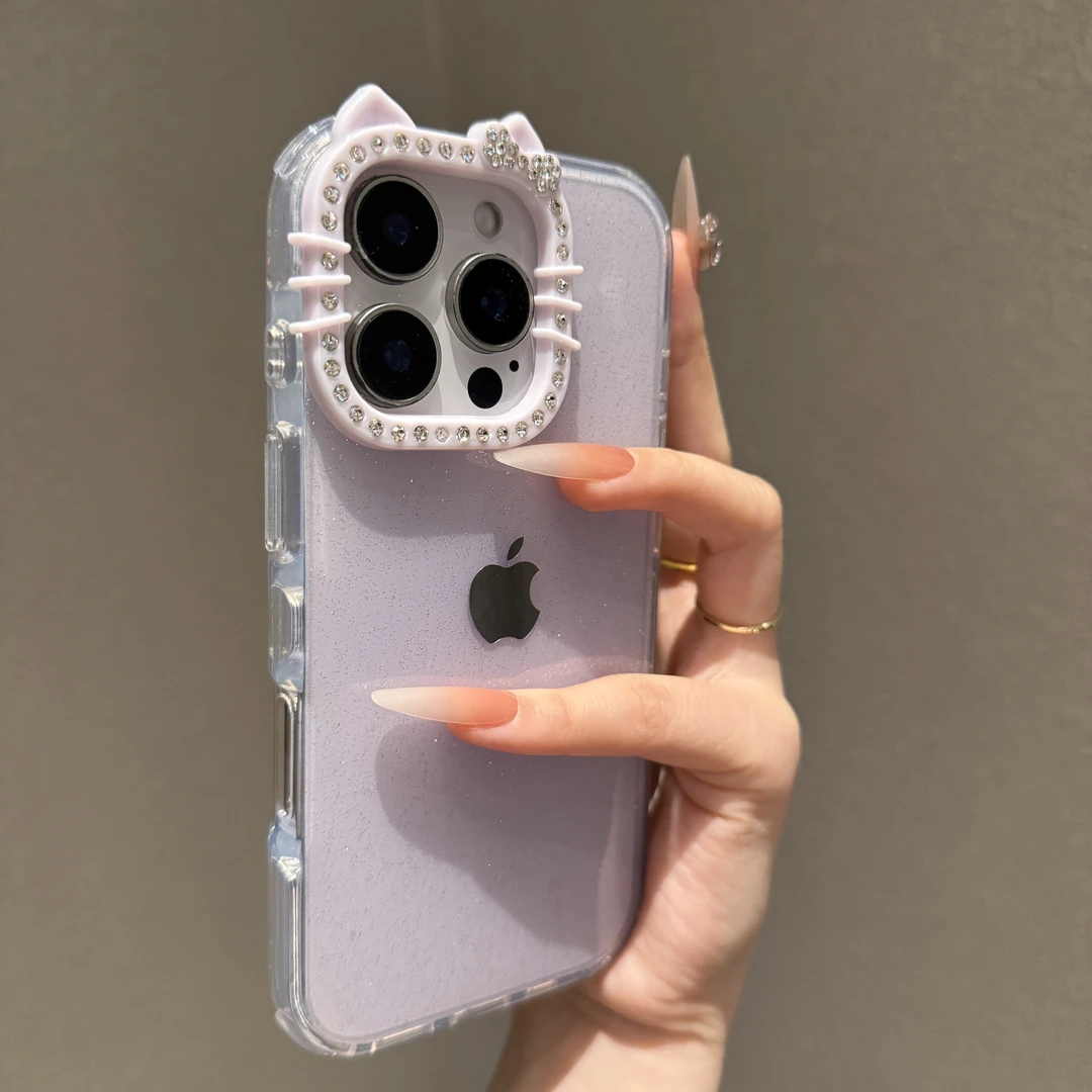 可爱KT猫镜头框适用苹果16promax手机壳新款iPhone15简约14高级13