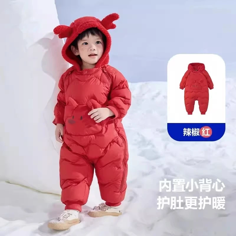 2024新款宝宝羽绒连体衣婴幼儿冬装加厚保暖爬爬服外出抱衣