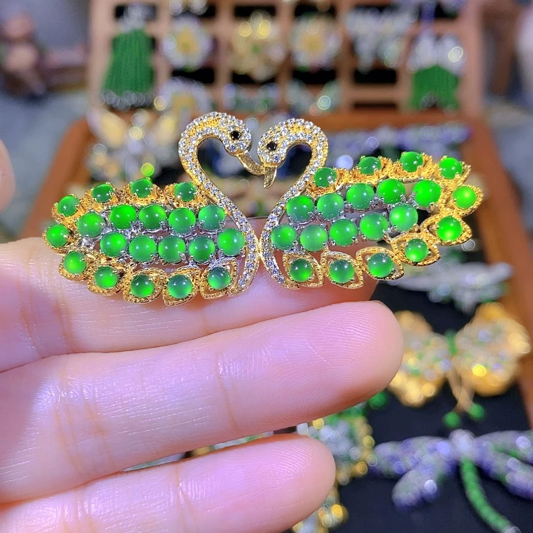 吊坠(不含链)银S925镶嵌翡翠