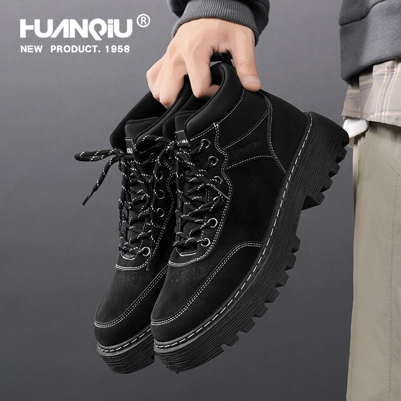 环球马丁靴男款2025年冬冬英伦风黑色工装机车靴厚底增高休闲短靴