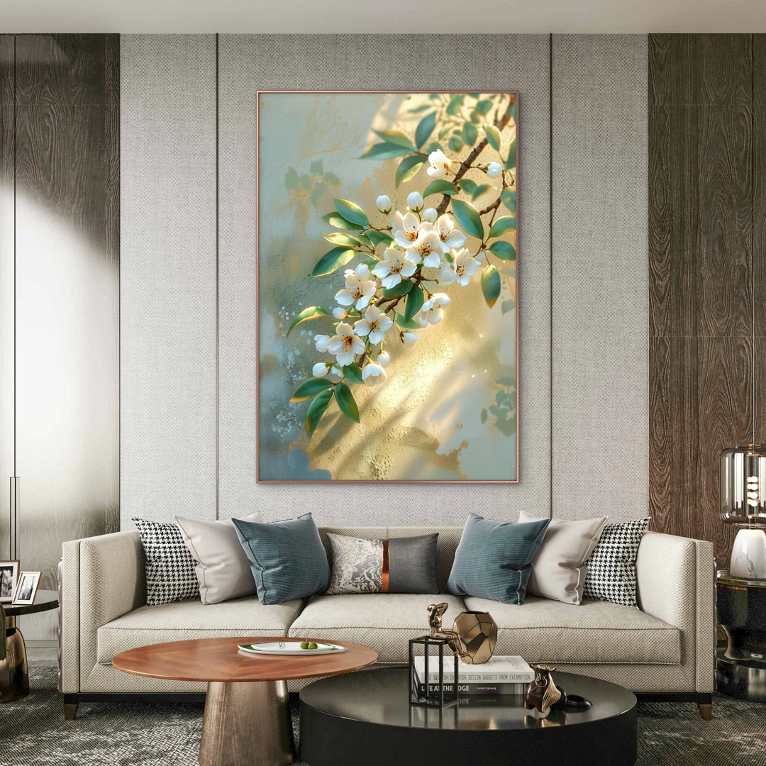 【春映梨花】奶油风植物花卉客厅装饰画小众壁画卧室玄关沙发挂画