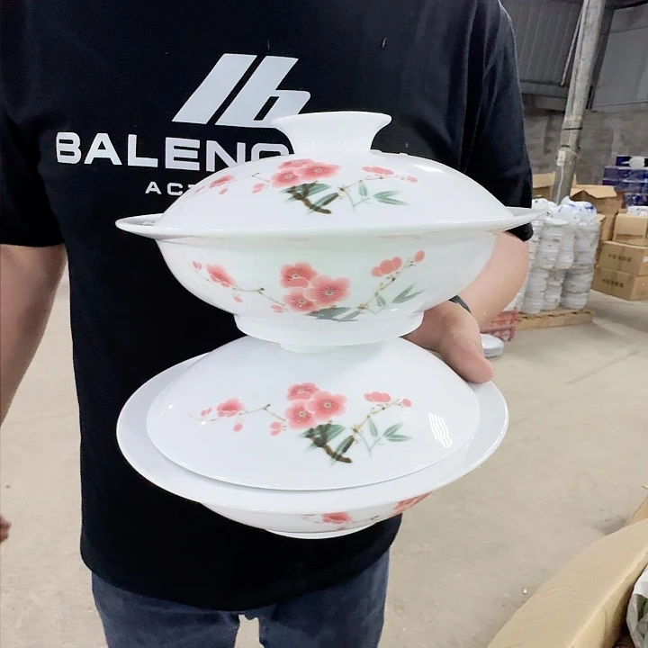 瓷片景德镇陶瓷翠竹红梅合合器2只