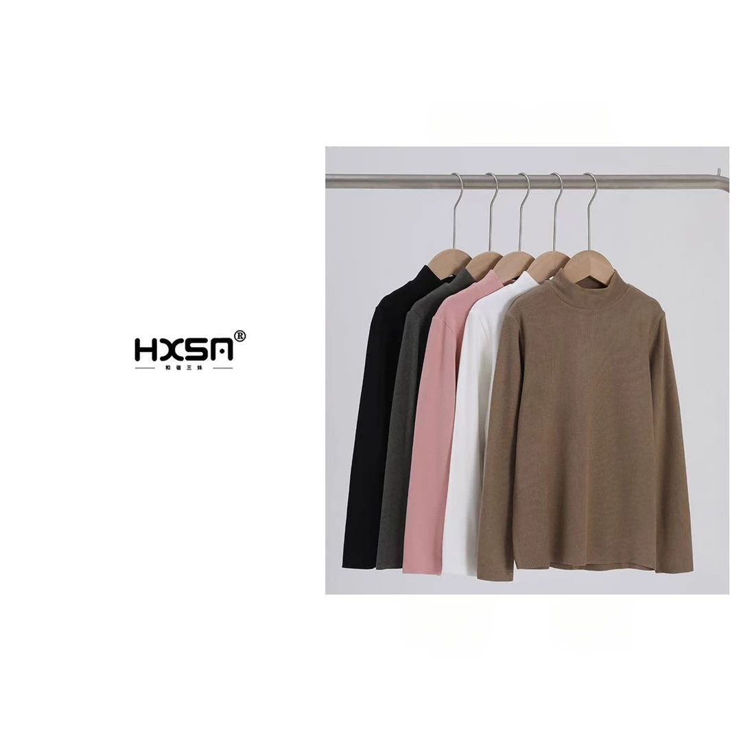 （现）「儿童半高领德绒」纯色双面竖条三速热长袖打底衣2110