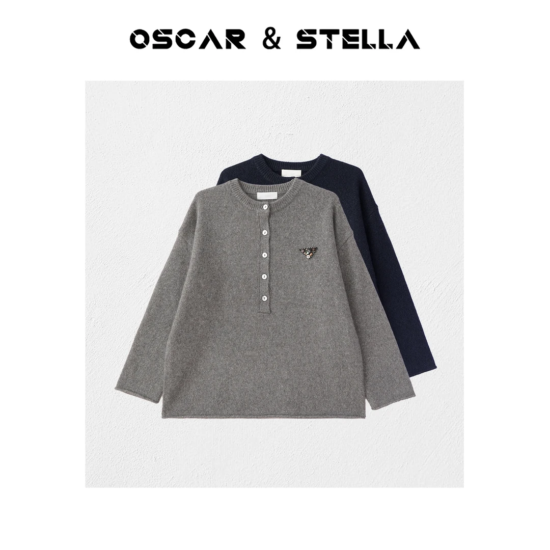 OSCAR&STELLA【胡同里】针织百搭纽扣宽松圆领针织毛衣34-121507