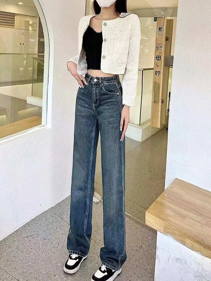 【301-360】2024加厚直筒纯色时尚高腰气质显瘦百搭ins女装牛仔裤